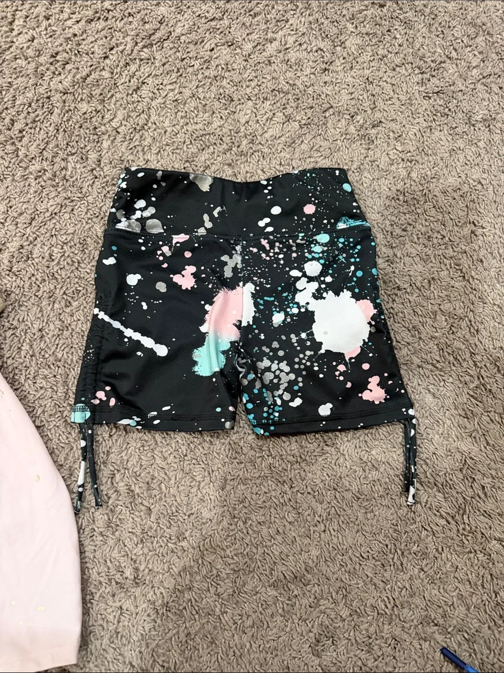 Justice Black Paint-Splatter Shorts with Mint & Pink Accents
